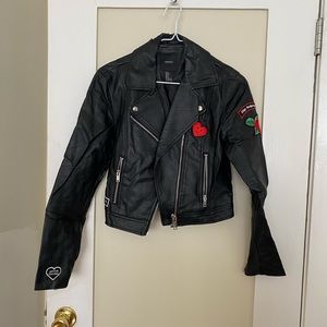 Forever 21 Black PU Leather Patches Jacket